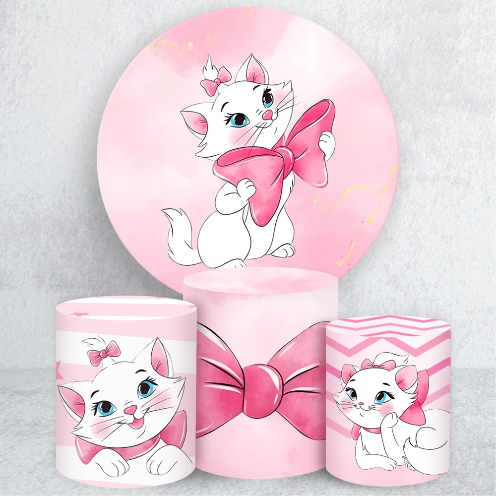 

Sweet Dots Marie Cat Baby Shower Decor Round Circle Pink Backdrop Cover Kids Birthday Party Background Cylinder Cover Elastic
