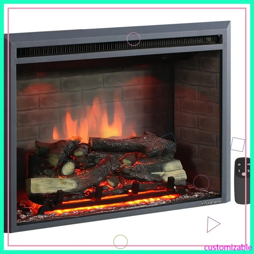 Electric Fireplace Insert with Remote Control, Realistic Flame & Crackling Sound, 750/1500W, Black, 33