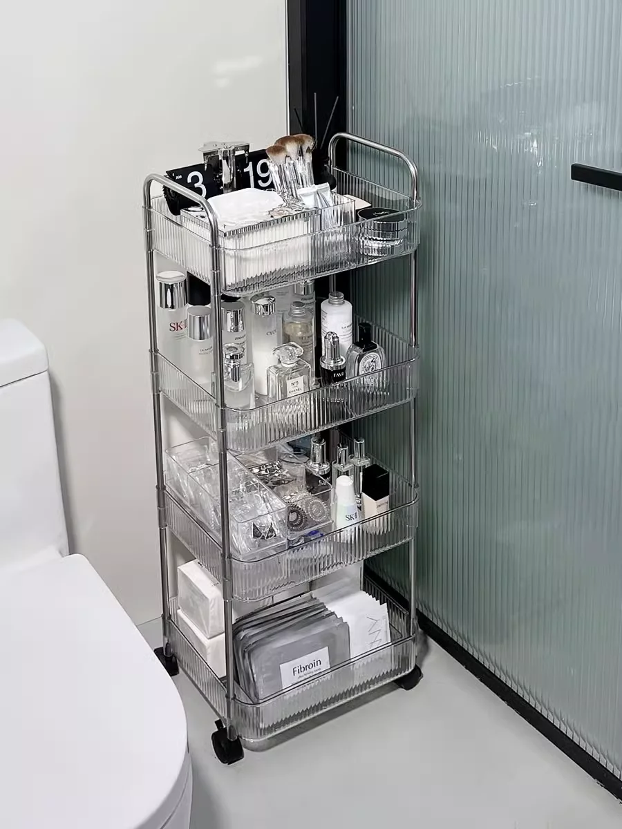 Bathroom Rolling Utility Cart Storage Organizer Slide Mobile Shelving Unit Organizer Trolley Cosmetics Storage for Office Kitche