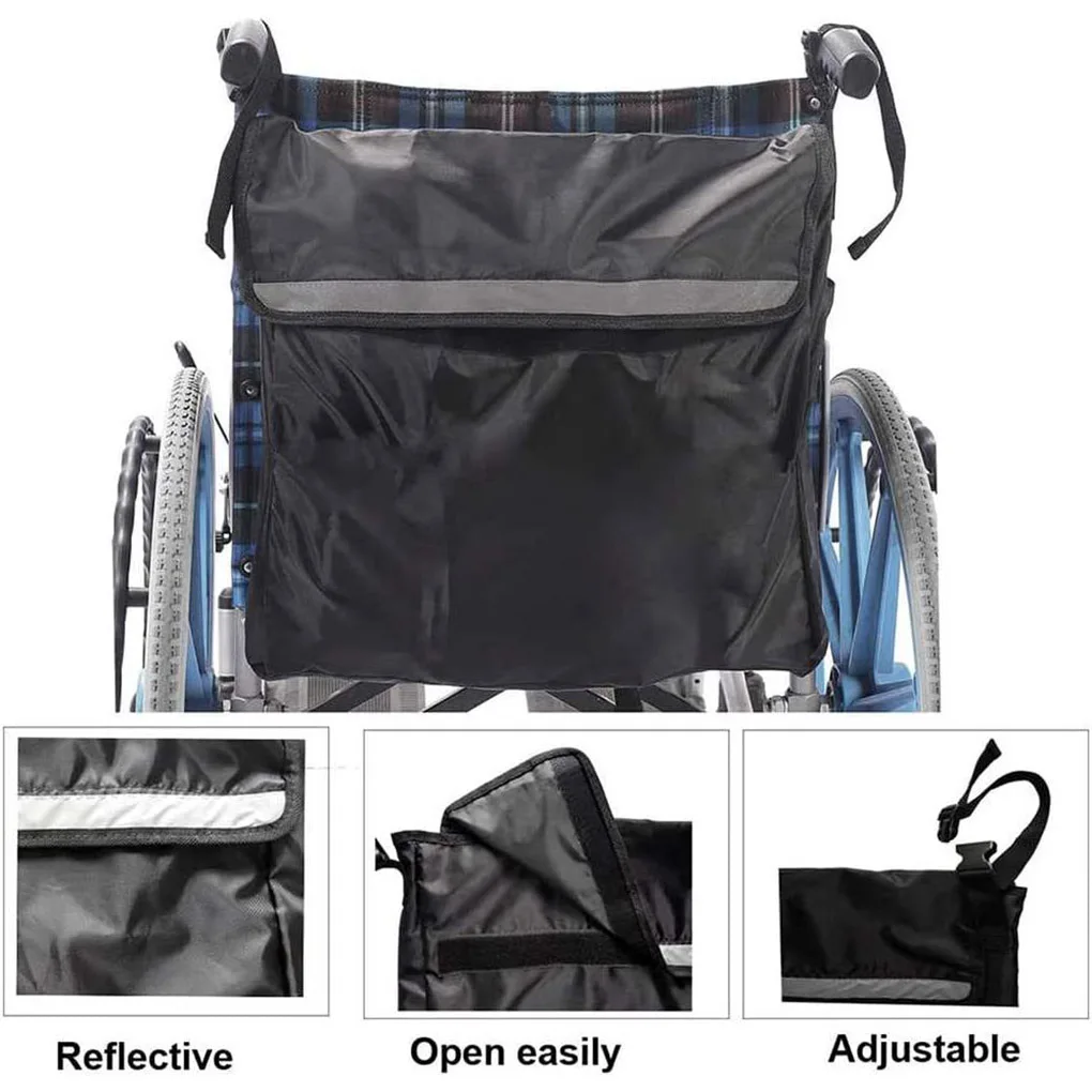 Electric Wheelchair Rear Bag Reflective Strap Waterproof Storage Pouch Water Bottle Organizer Accessories Black