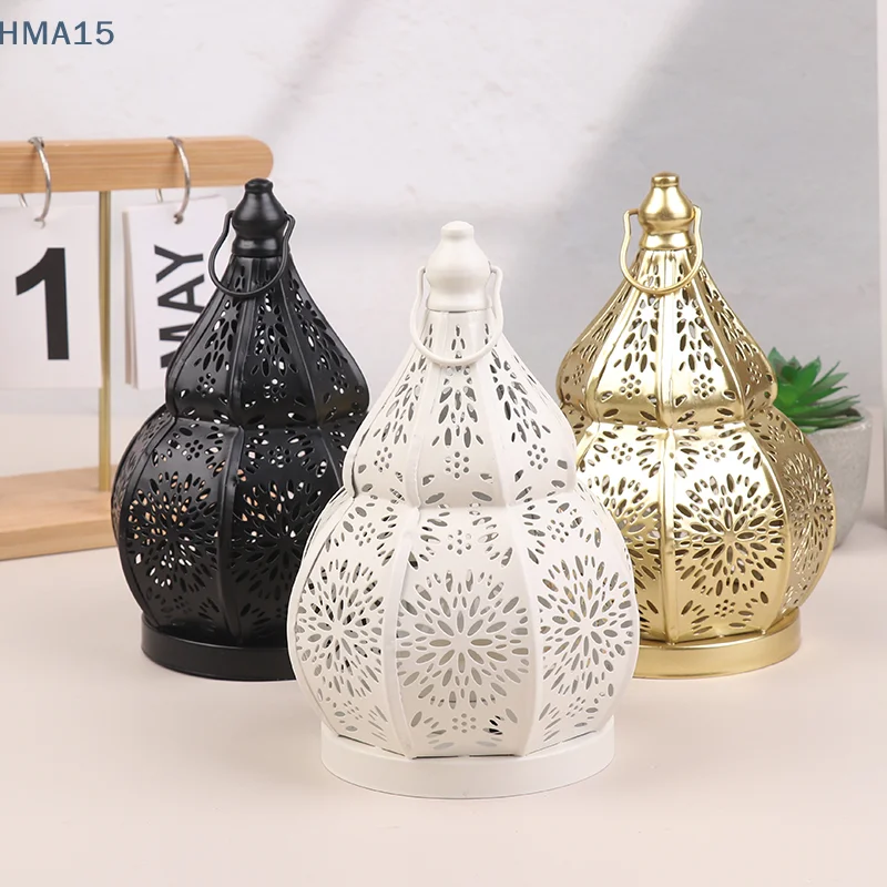 【YA】1Pc Hollow Iron Gourd Candlestick Projection Atmosphere Ambient Garden Courtyard Decorative Light Home Ambient Ornament