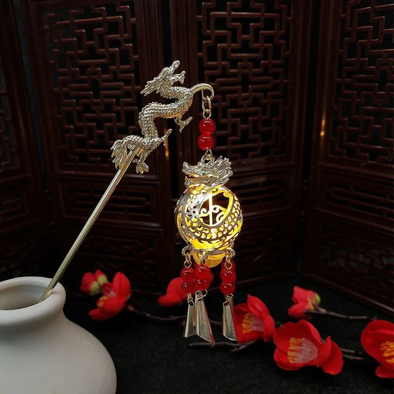 

Светящаяся заколка для волос, древний аксессуар для волос с кисточками в придворном стиле, светящийся фонарь, заколка для волос с подсветкой