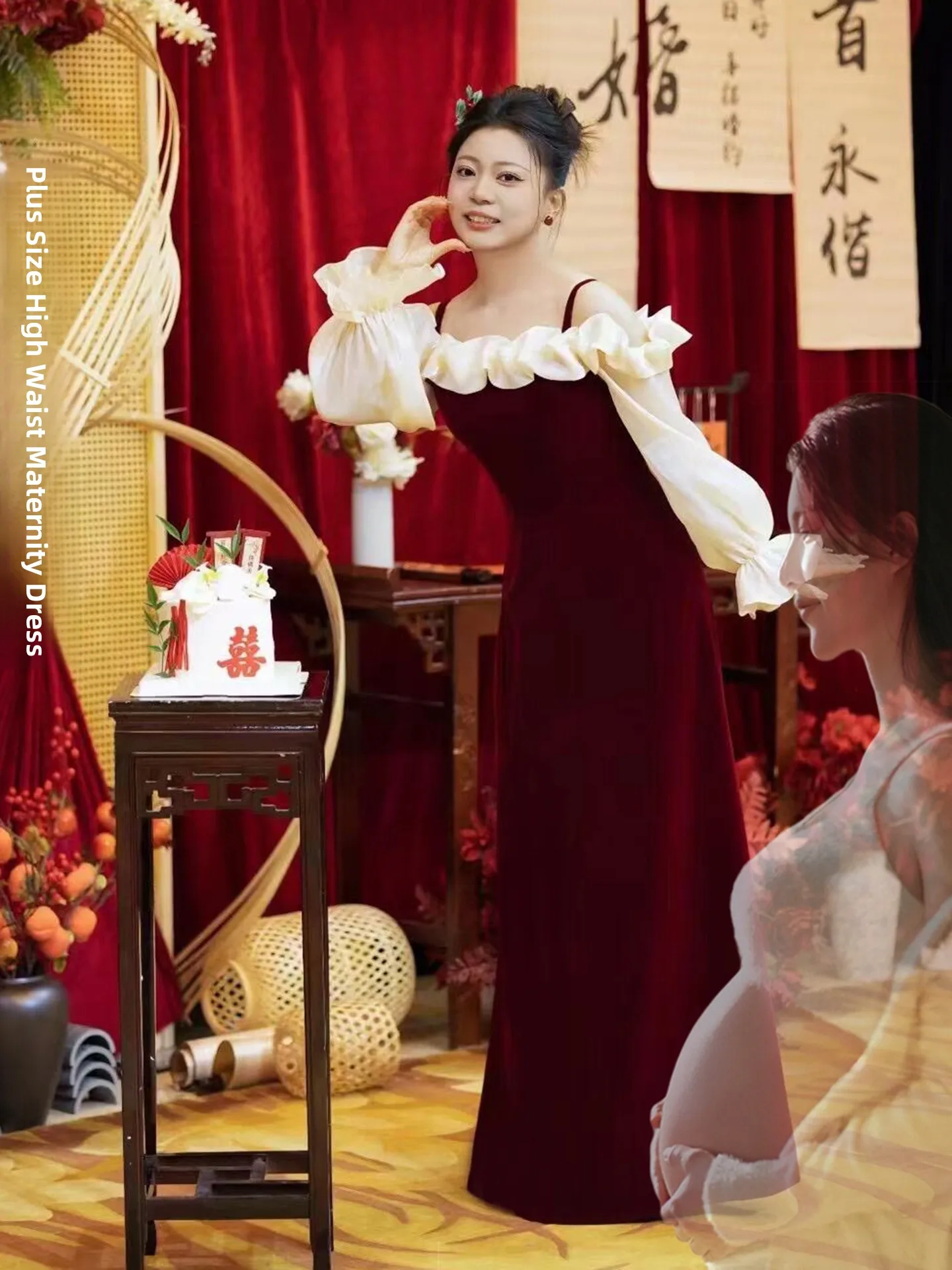 

Long Sve Velvet Wedding Dr Materni plus Size One oulder Bridal Gown for Wedding Reception Par Performance