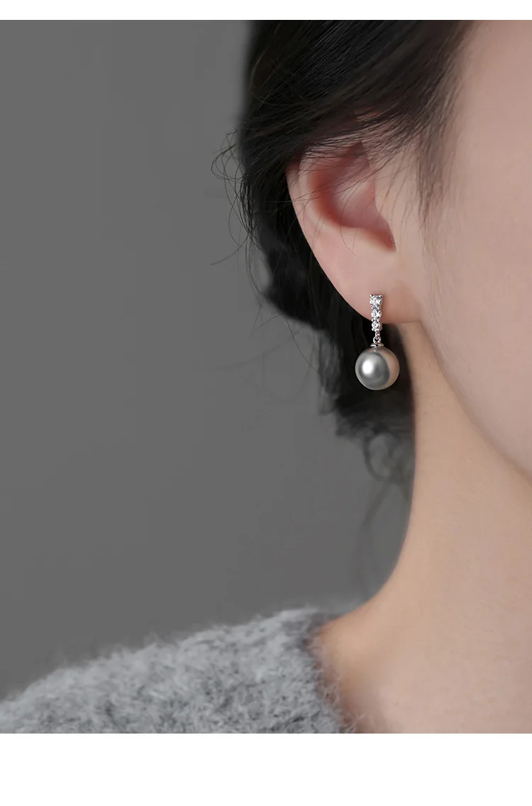 925er Sterlingsilber-Schmuck für Damen, modische Perlen-Ohrstecker, Geschenk für Mädchen und Damen – Detail 6