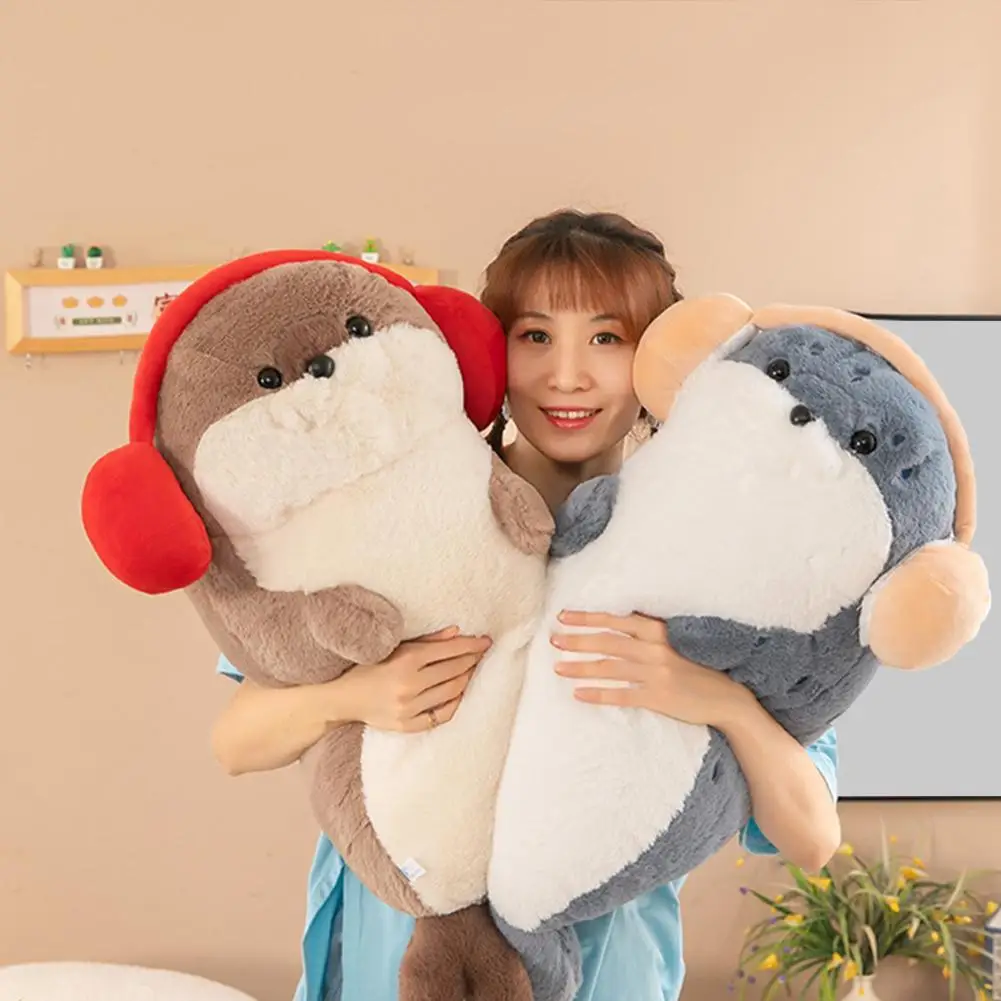 

70cm Cute Seal Plush Toy Super Soft Bed Sleeping Pillow Doll Plush Animal Sea Otter Doll Gift Female Funny Sea Lion with Headpho