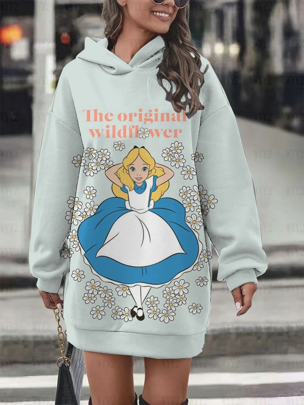 Disney Alice in Wonderland Print Hoodie Dress Sweatshirt Pullover Casual Simple Street Style Clothes Style Women\'s Tops