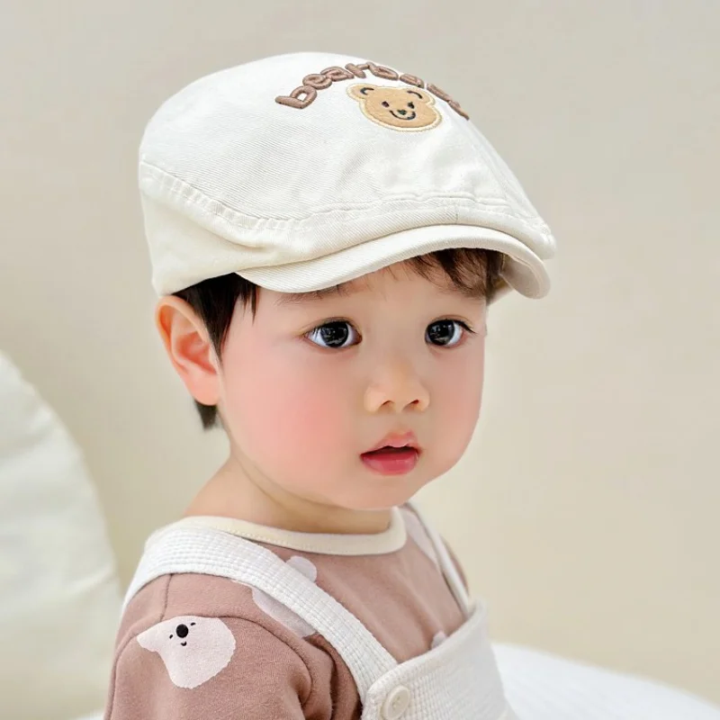 Cartoon Embroidery Beret Caps for Kids Boys Girls Chic Duck Tongue Hat Four Seasons Painter's Hat for Children Sunshade Hats