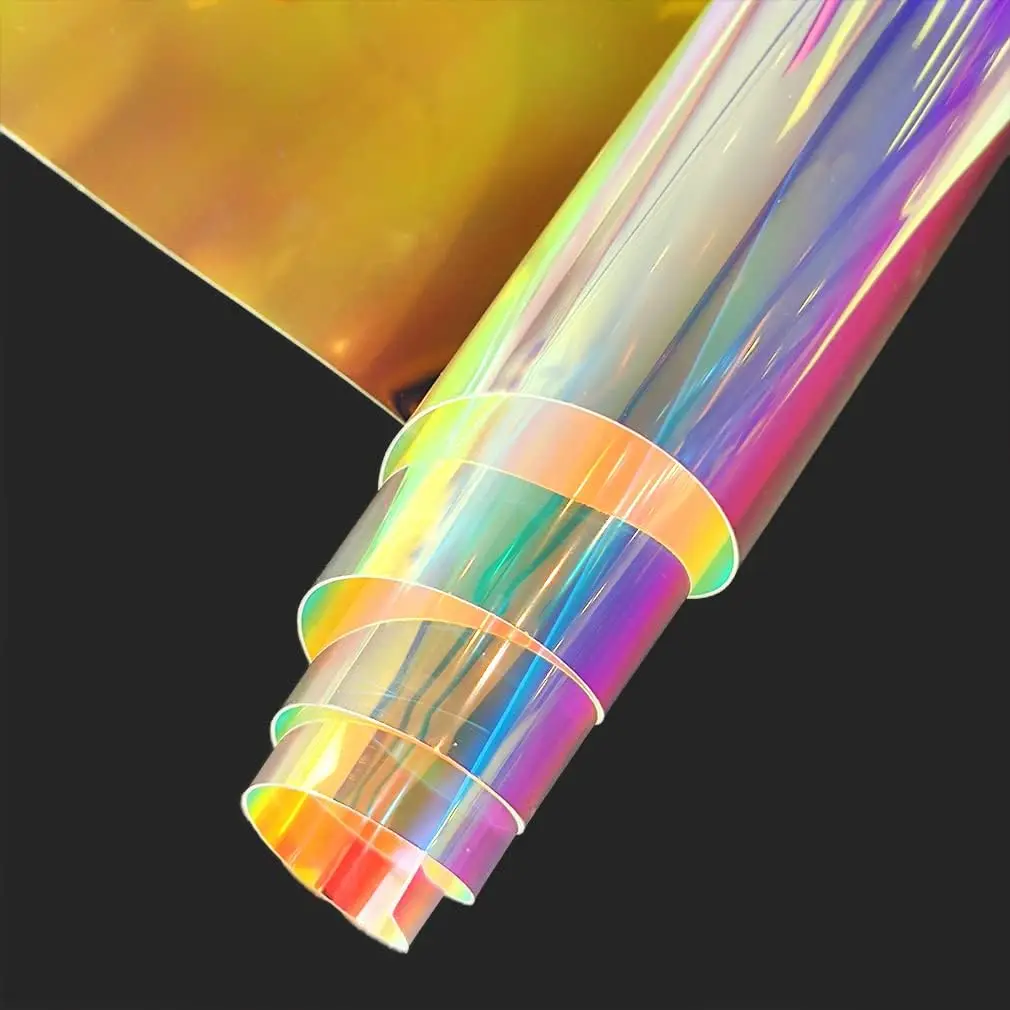 138x15cm Holographic Transparent Film Mirror Laser Iridescent TPU Vinyl Waterproof DIY Hair Bows Sewing Patchwork 0.4mm