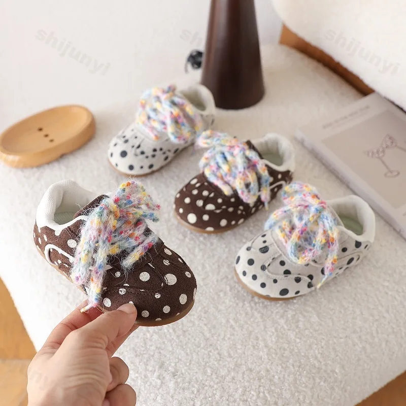 

Girls' Fashion Polka Dot Low Top Casual Sports Shoes 2025 Autumn Childrens' Vintage Versatile Color Knitted Shoelaces Sneakers