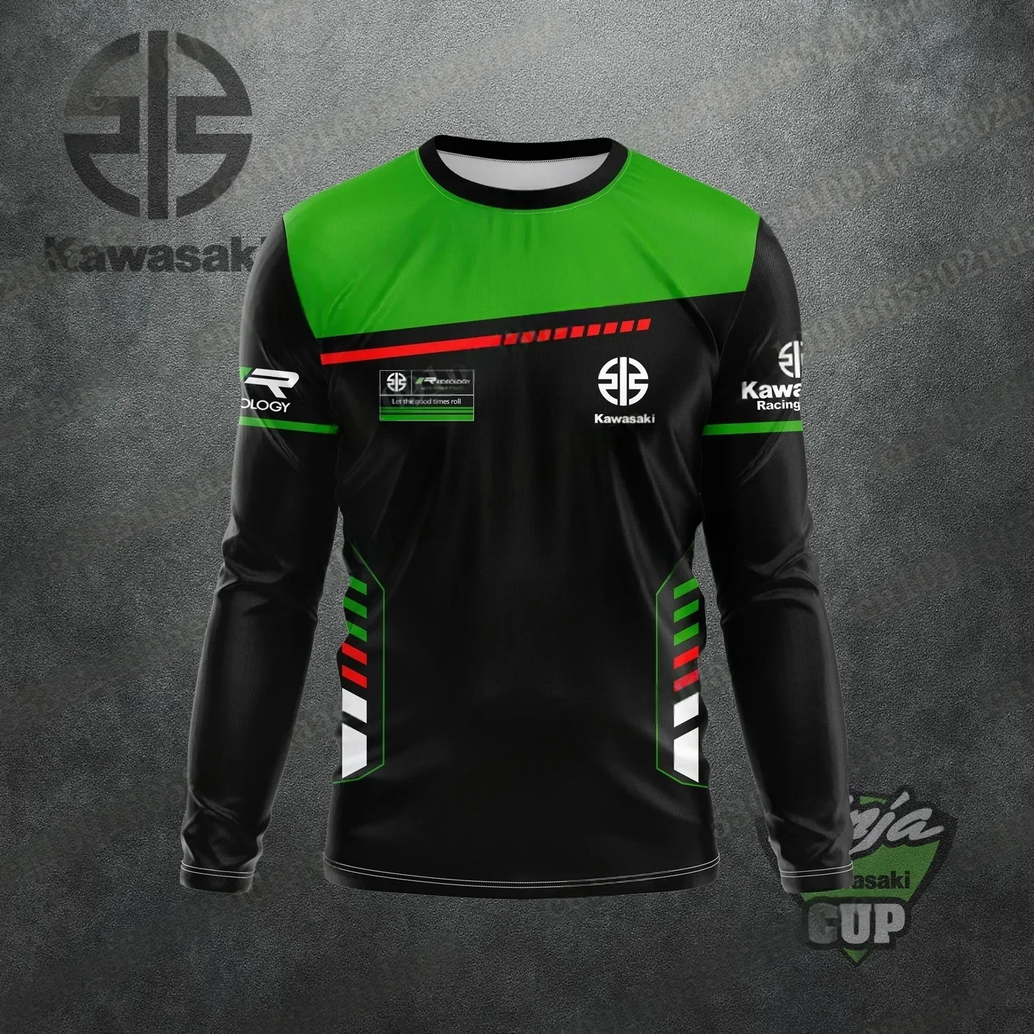 

Autumn Men's Round Neck Long Sleeved T-Shirt Kawasaki Motorcycle Print Breathable Quick Drying Comfortable Outdoor Sports Top