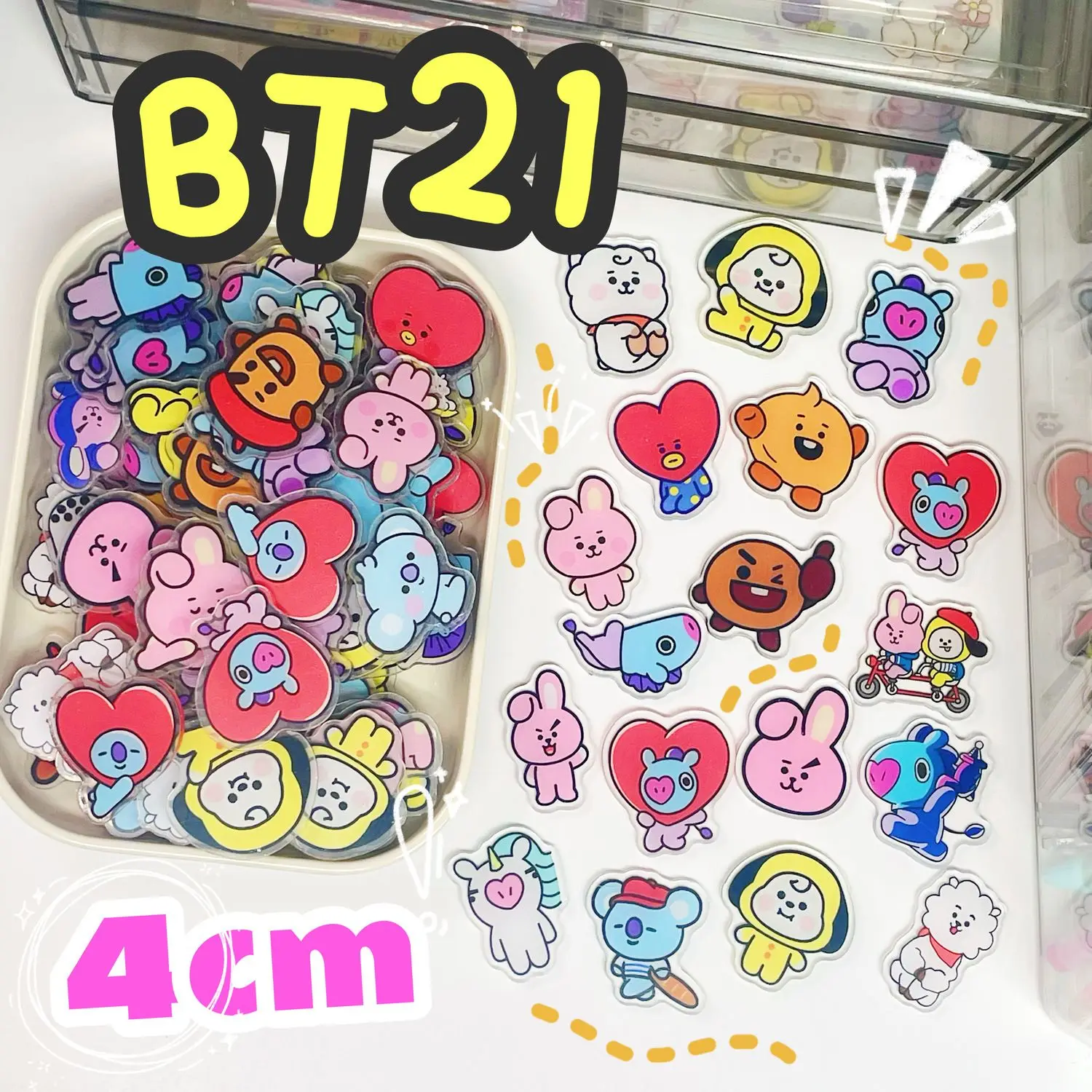 Placa Acrílica BT21 de 4CM, Accesorios DIY para Decorar, Imanes Lindos para Refrigerador, Materiales para Carcasas de Teléfono, Regalos y Juguetes de Anime y Dibujos Animados