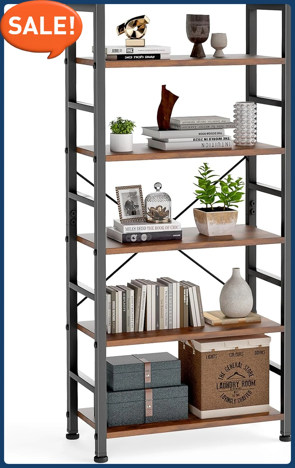 

5 Tiers Bookshelf, Classical Modern Book Shelf, Tall Display Shelves in Living Room/Home/Office