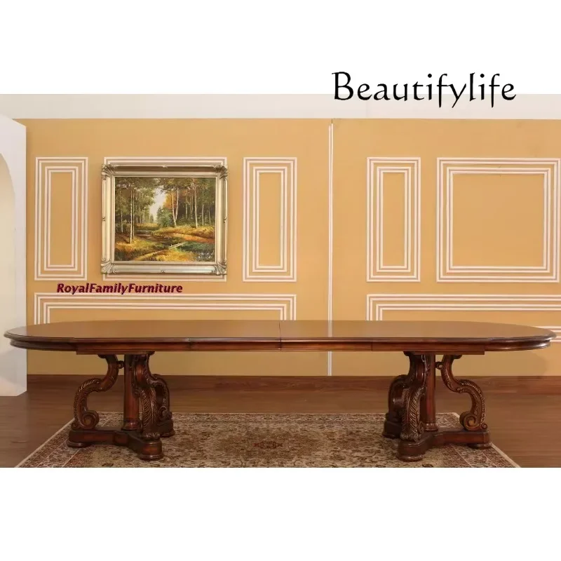 

M American Villa Furniture Oval Long Dining Table Tabletop Adjustable 8 To 10 People Dining Table Western Dining Table