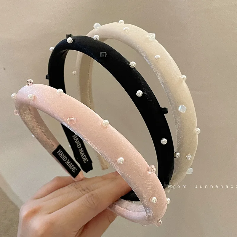 Pearl Headband Women's New Summer Hairpin Hair Hoop Hair Tie Beaded Face Wash High Skull Top High-Grade Headdress