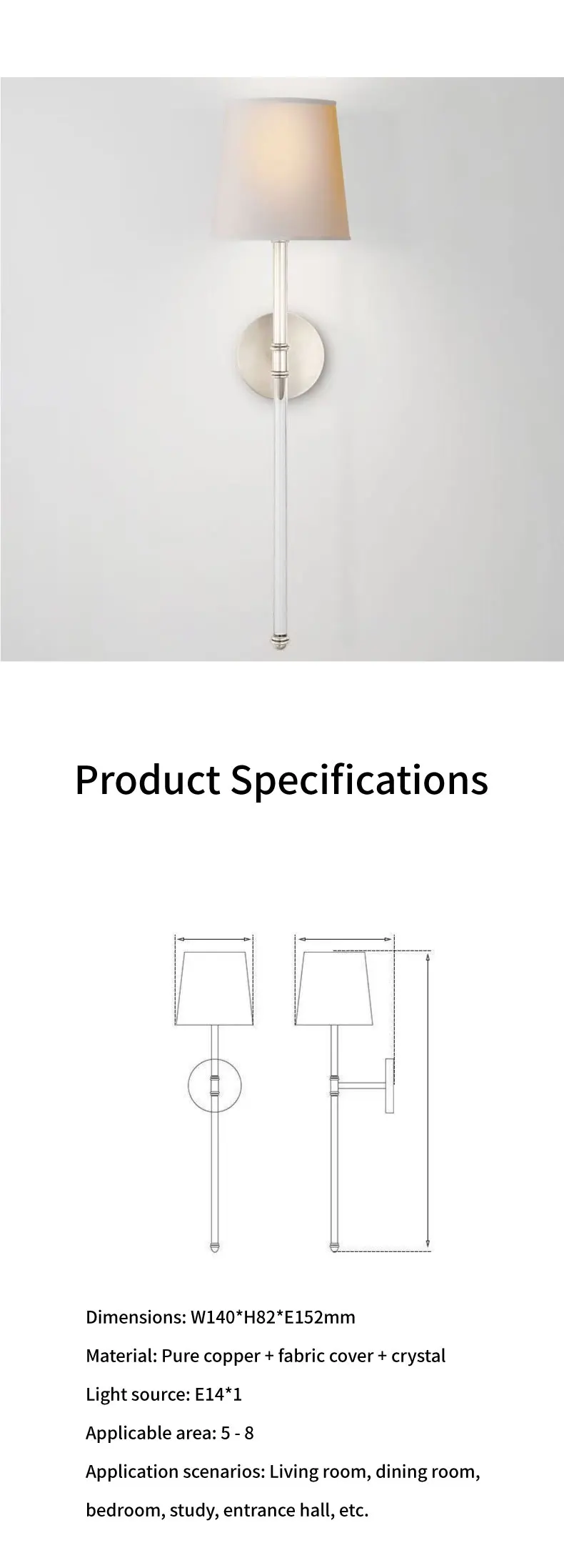 American Bedside Fabric LED Wall Lamps Copper Iron E14
