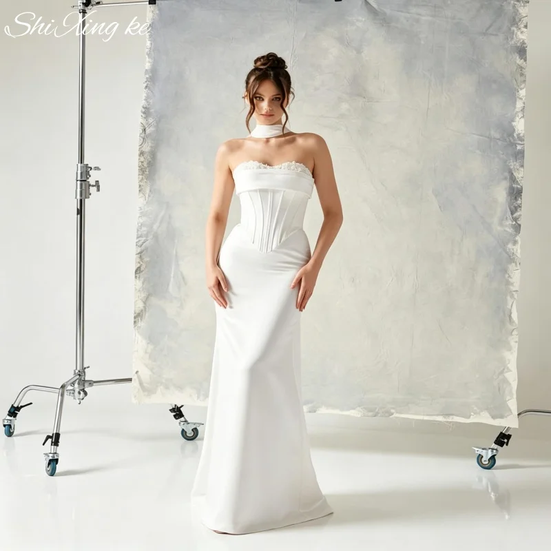Enchanting Satin Mermaid Wedding Dress 26 Halter Sash Sweetheart Strapless Lace Up Back Beaded Vestidos De Novia Customized