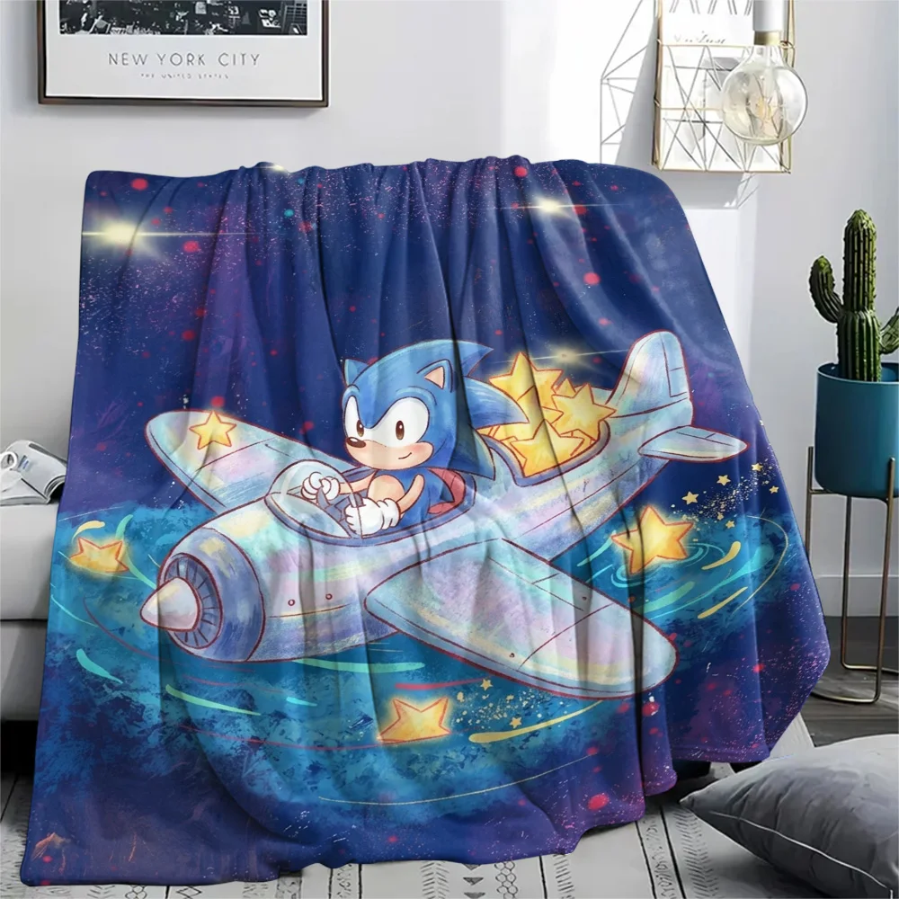 Hedgehog Sonic Comfortable Flannel Blanket Print Warm Style for Bedroom Chair Sofa Outdoor Picnic.-TING