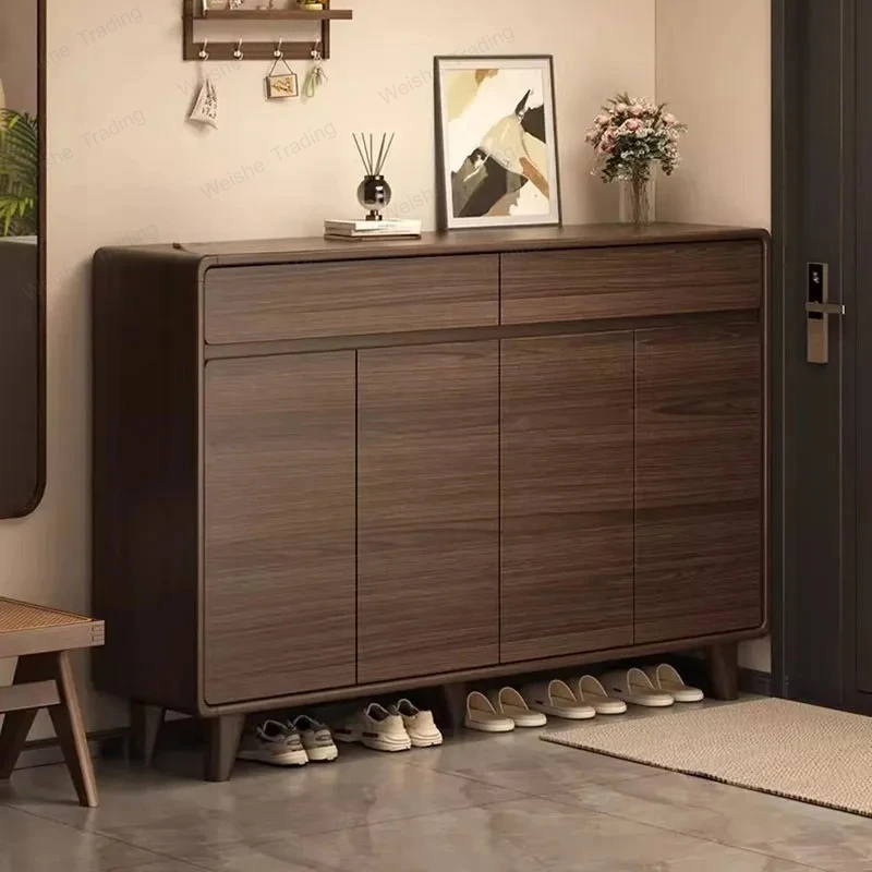 Living Room Wooden Shoe Cabinet Storage Space Saving Organizer Slippers Shoe Shelf Hallway Display Entrance Furniture