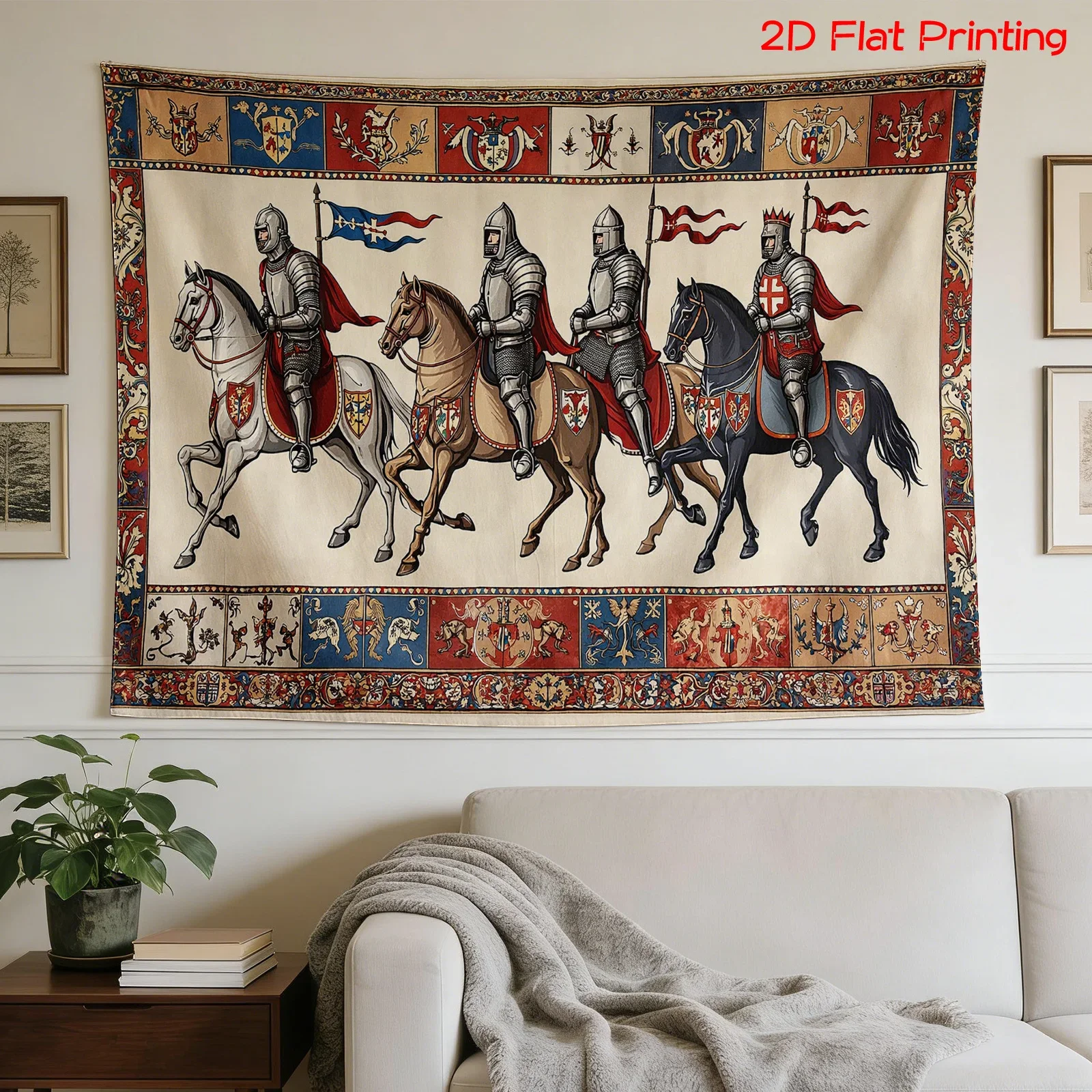 Large Medieval Knights Tapestry Wall Art Printing Renaissance European Royalty History Home Decor Tapestry Canvas