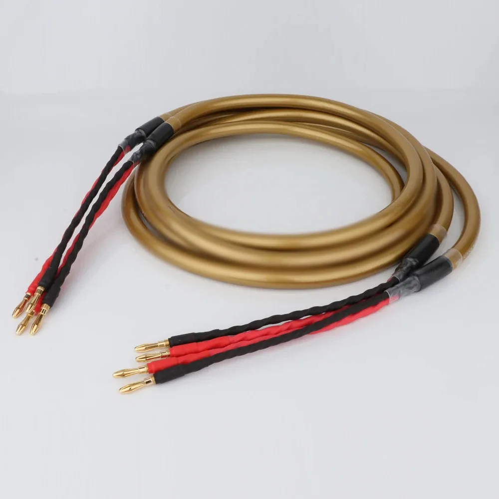 Pair Hexlink Loudspeaker Cable Golden Five 5-C 8Core OCC Copper Gold Plated Banana To Spade Plug Audio Speaker Cable