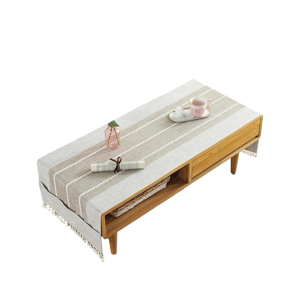 Nappe en coton et lin, nappe de bureau à franges pour salle à manger