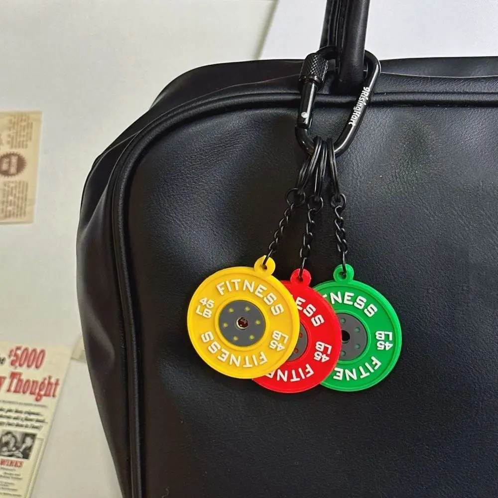 

3-in-1 Barbell Plates Key Chain Mini Creative Simulation Barbell Plates Keyring with D-shaped Carabiner Bag Charm