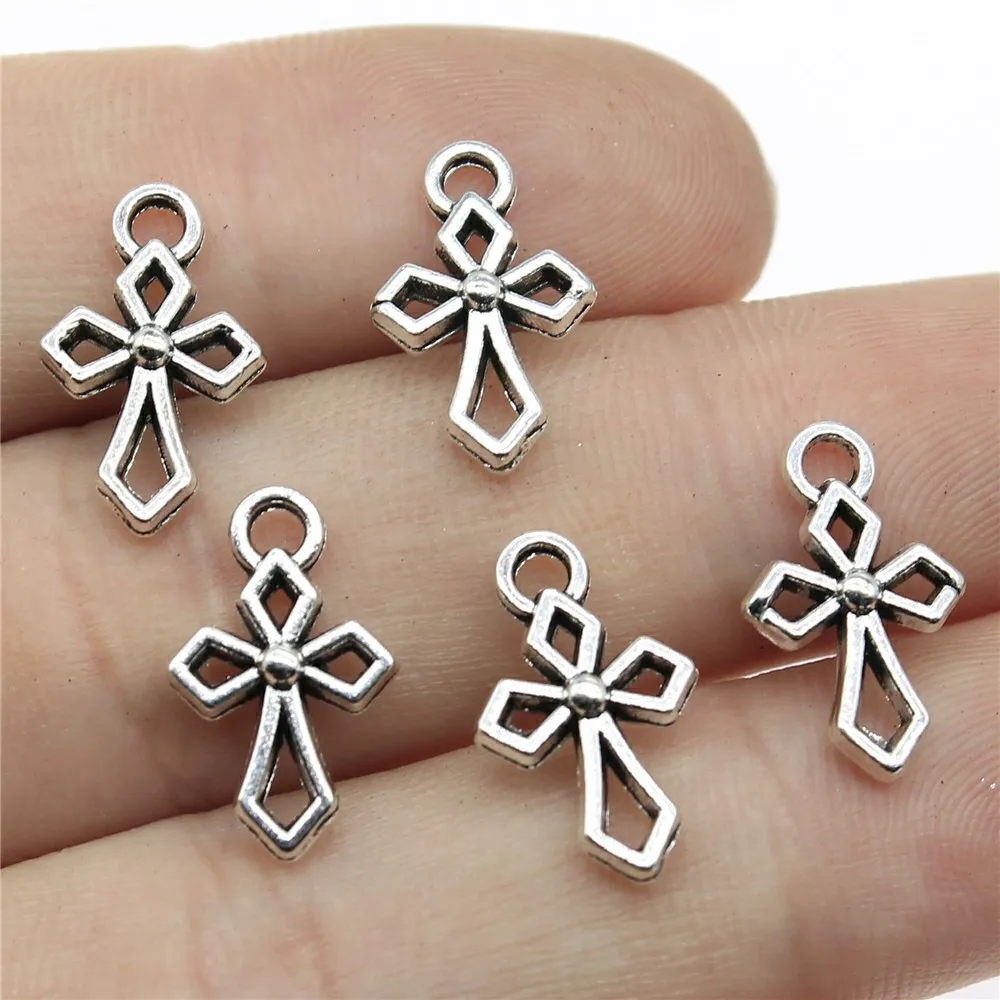 40pcs Tibetan Bronze Silver Color Pendants Antique Jewelry Making DIY Handmade Craft Small Cross Charms For Jewelry Making