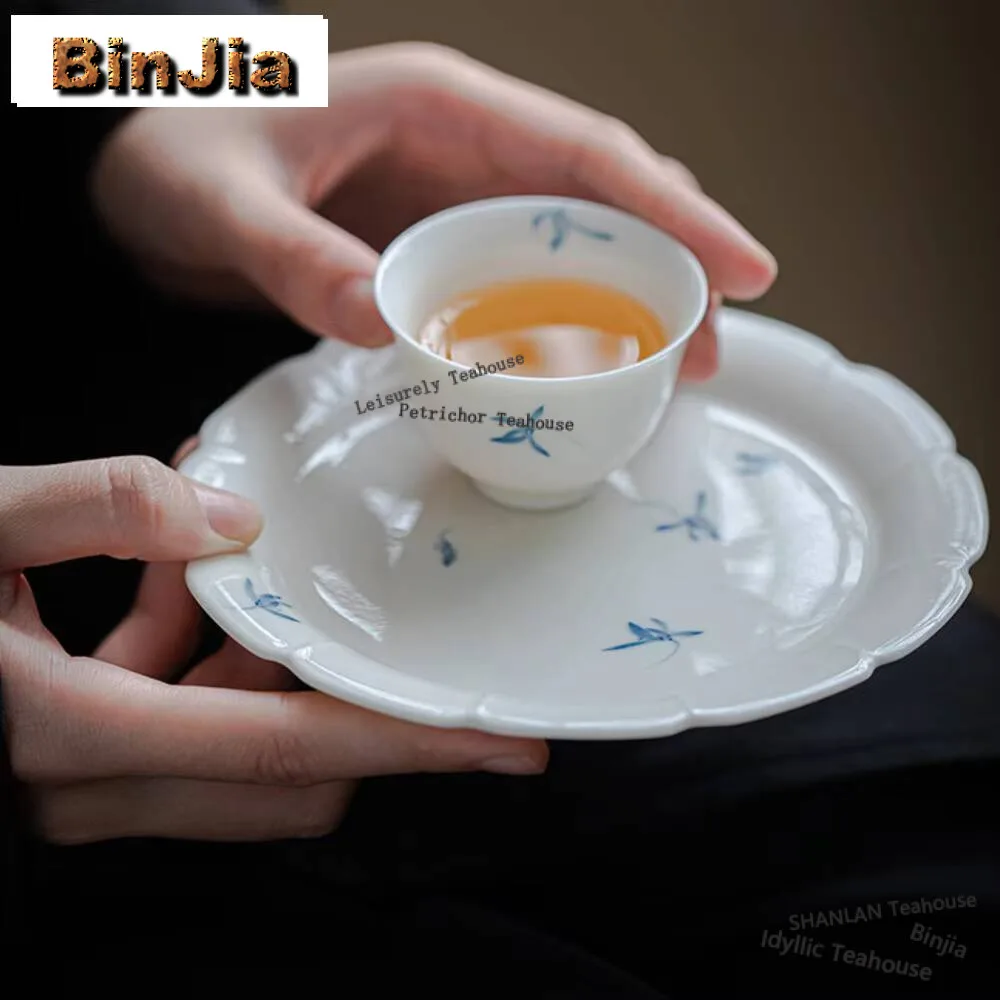 2pc/set Reverse White Handmade Teacup Hand-painted Orchid Master Cup Luxury Tea Bowl Fragrance Cup Chinese Tea Set Craft 60ml