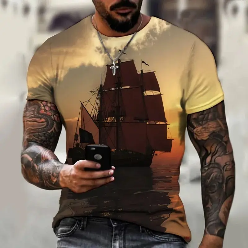 

Men's Summer Corsair O Collar Short Sleeve T-Shirt Stylish 3d Printed Street Fun Retro Everyday Plus Size Loose Casual Top