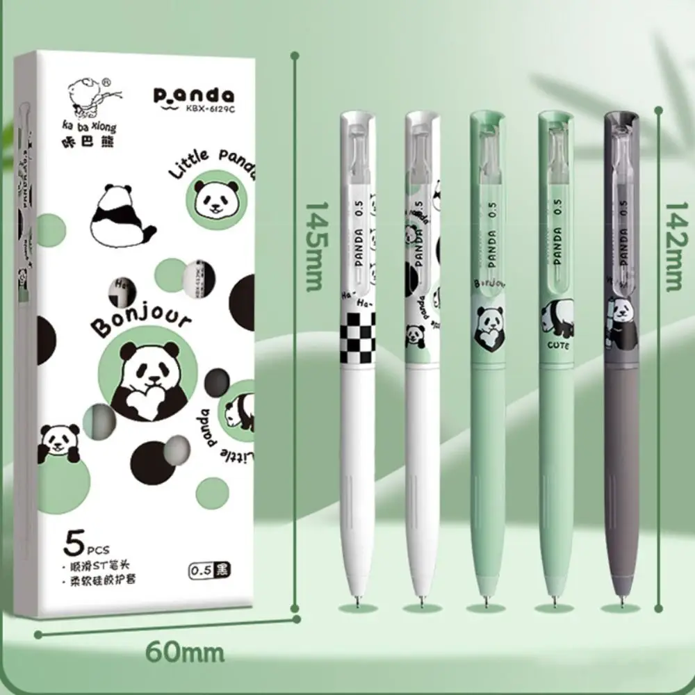 5PCS/Set Cartoon Panda Black Ink ST Tip Gel Pen Students Gift Press Ballpoint Pen Neutral Pen Stationery Writing Tools