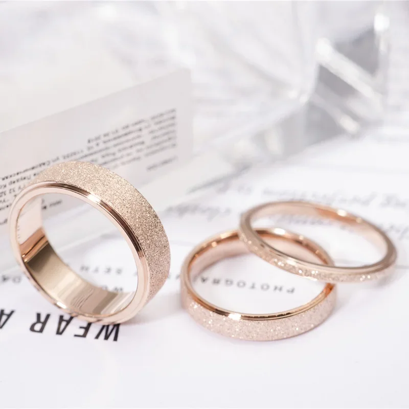 1-6mm Rose Gold Brush Finish Titanium Stainless Steel Ring Engagement Wedding Charm Rings Men Women Couples Tail Ring