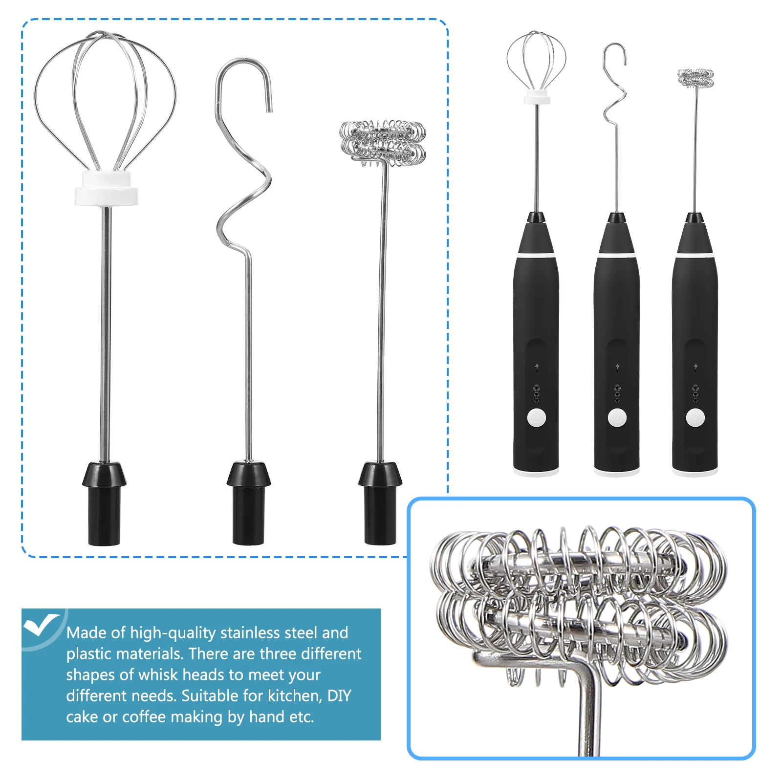 

1 set Electric Whisk Stainless Steel Frother Handheld Mixer Cream Coffee Chocolate Ergonomic Non-Slip USB Rechargeable