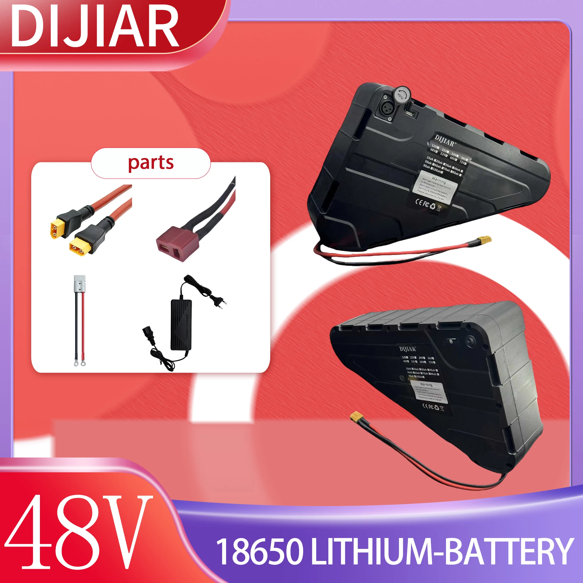 

Air transportation, DIJIAR power assisted vehicle triangle battery 48V20AH-60AH large capacity, built-in BMS, power display