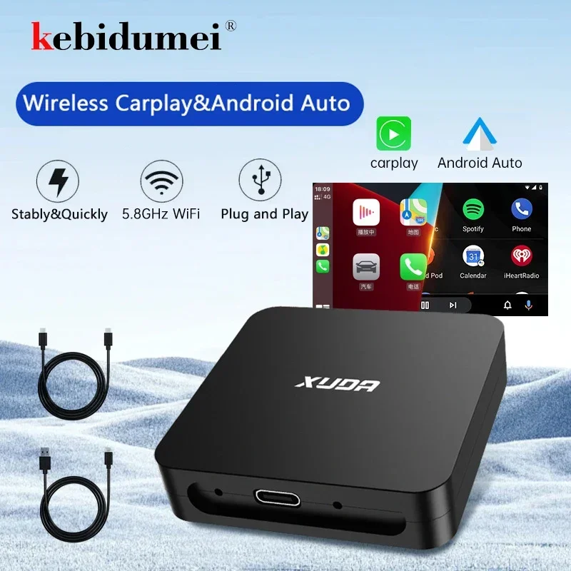 

Kebidumei 2 in 1 Box Wireless CarPlay Android Auto Wireless Adapter For Mazda Toyota Mercedes Peugeot Volvo Support Netflix