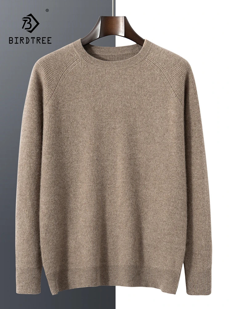 

BirdTree, 35% Cashmere 65% Wool Soft Sweaters, Men O Neck Long Sleeve, Versatile Casual Loose Sweater, 2024 Fall Winter T47843QC