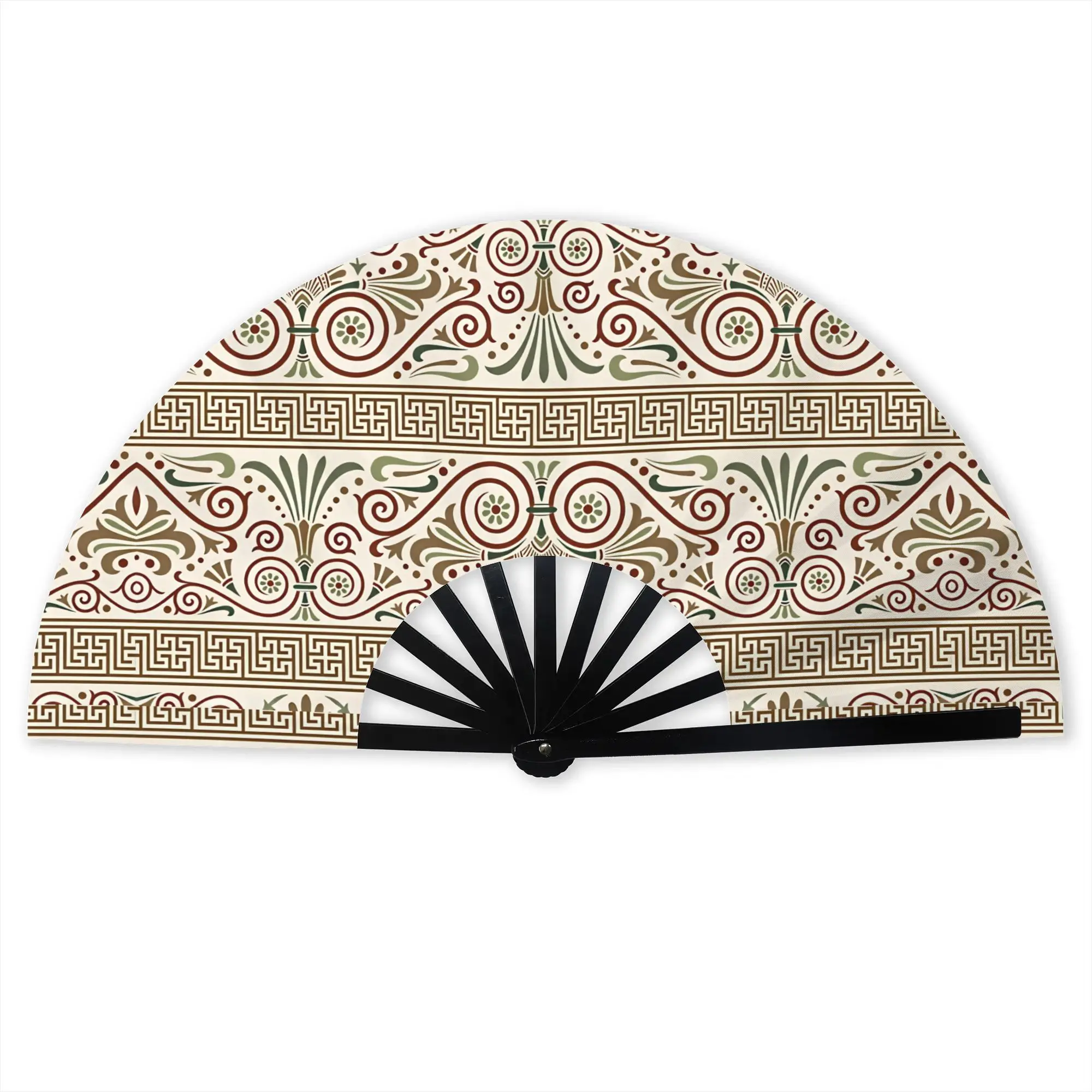 Greek key Meander Palmette Anthemion Portable Pocket Fan Outdoor Baroque Floral Folding Fan Chinese Dance Cooling Handheld Fans