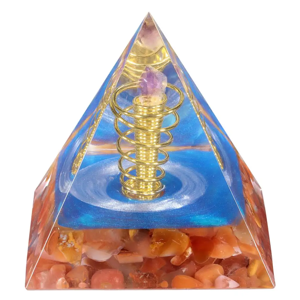 

Healing Crystal Stone Orgone Pyramid With Amethyst Cluster Wrapped Copper Wire Orgonite Reiki Generator For Chakra Balancing