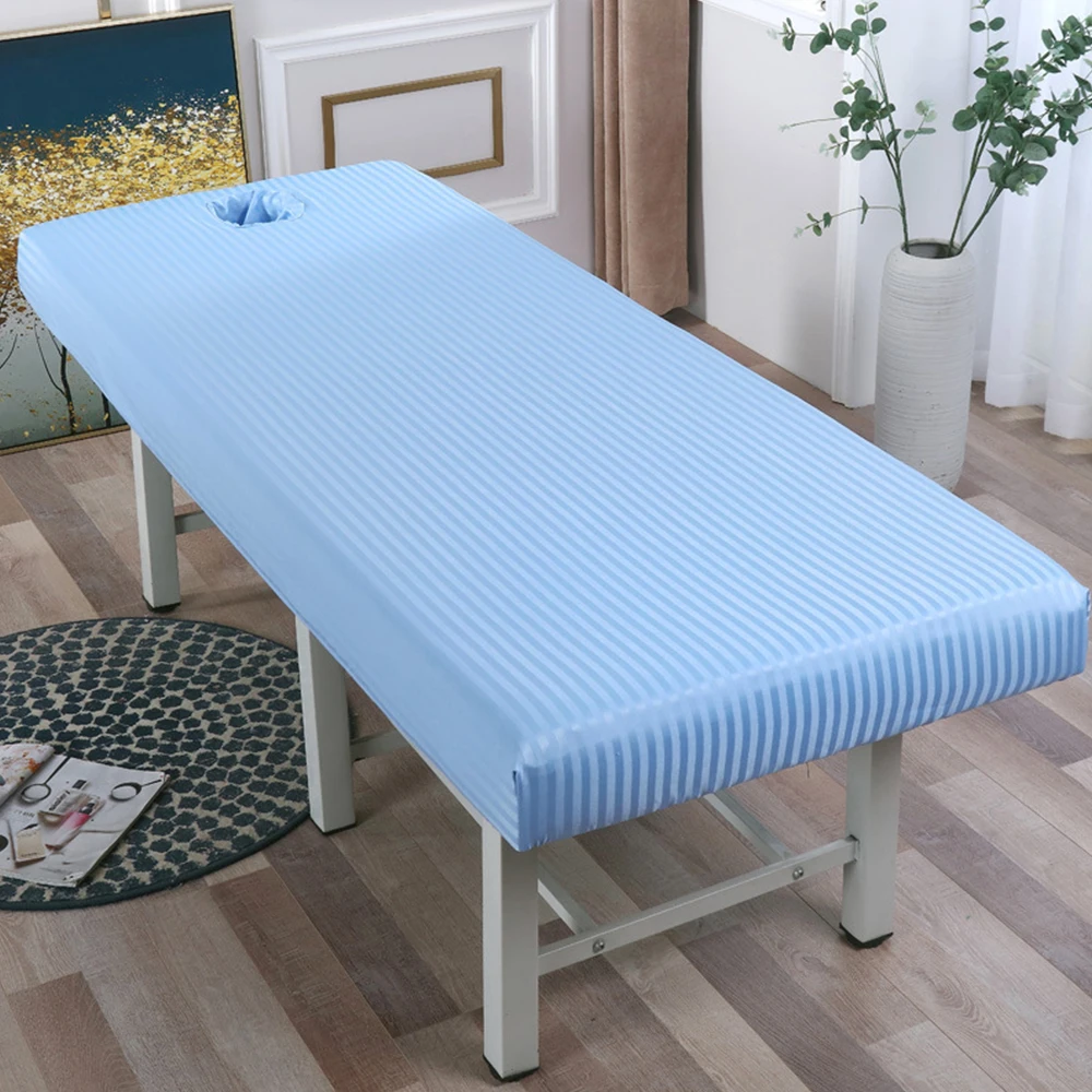 Drap-housse de table de massage blanc, couverture complète élastique, traitement de massage, polyester cosmétique, lit SPA avec trou pour le visage