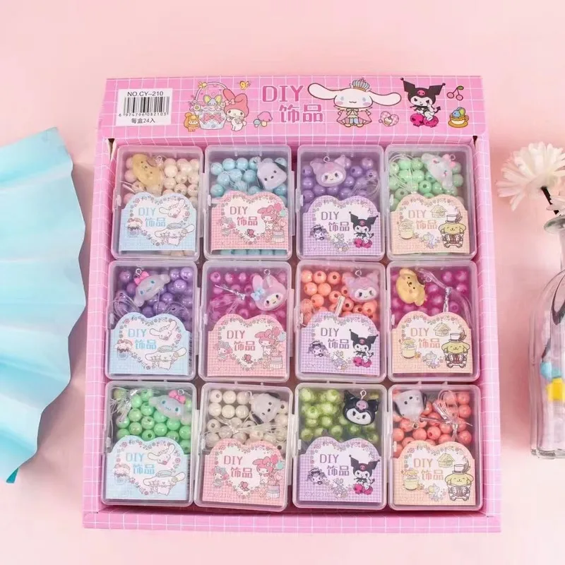 

New 24pcs Sanrio Kuromi Melody Cute Girl DIY Bracelet Pendant Plastic Beading Handmade Stationery Store Wholesale