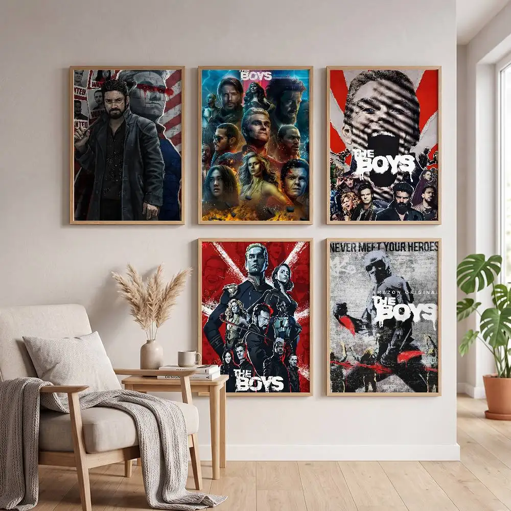 The Boys Anime Whitepaper-Poster, selbstklebender Kunst-Aufkleber aus wasserfestem Papier, Wanddekoration für Kaffeehaus, Bar, Zimmer