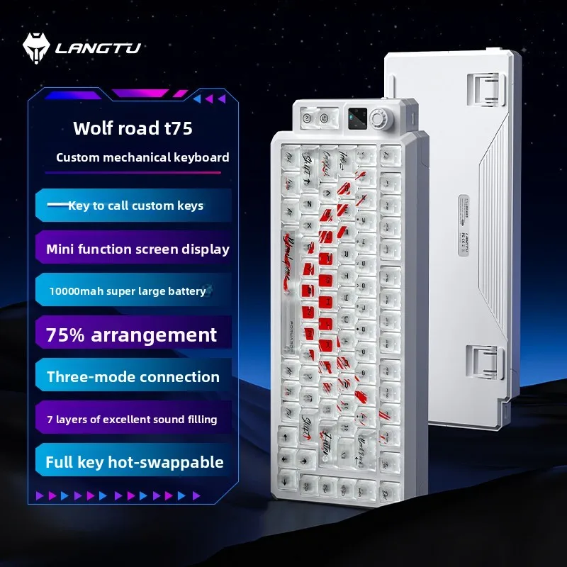 Langtu T75 Tri-mode Wireless Bluetooth Custom Mechanical Keyboard, Hot-swappable RGB Gaming Keyboard