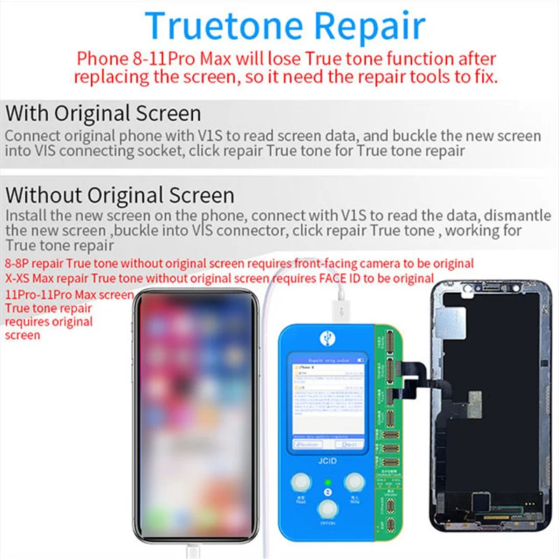 JC V1SE LCD True Tone Programmer for Phone 7 7P 8 X 11 Pro MAX 12 13 14 Battery Fingerprint SN Reader Dot Matrix for X-14ProMAX