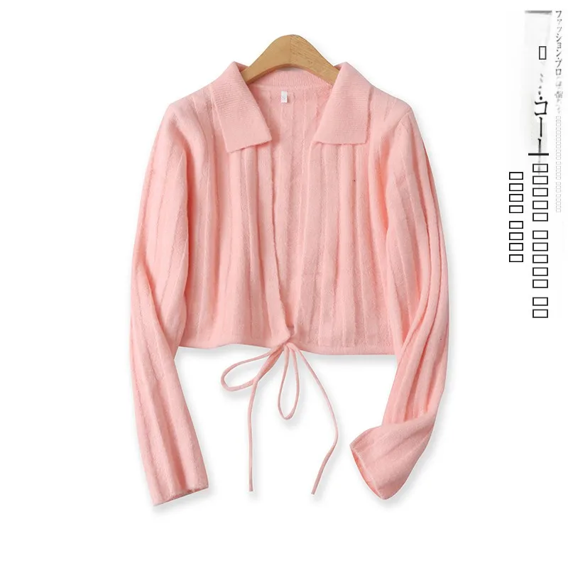 

Pink Knitted Long Sve Cardigan Women's Faion Slim Fit High Elastic Striped Open Front Sweater Autumn New Sle 5773