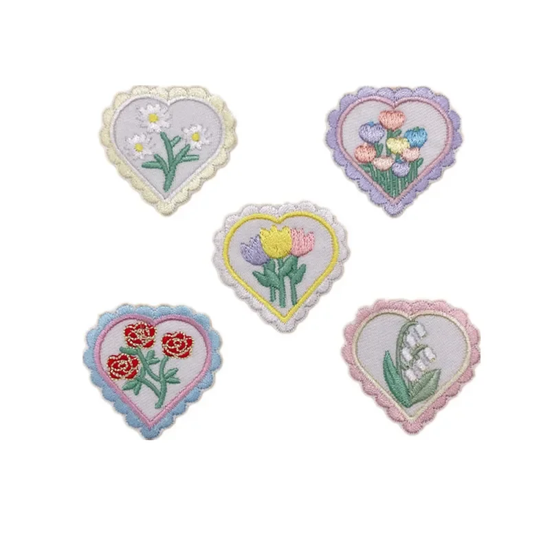 Embroidered Heart Shaped Flower Sticker Diy Mobile Phone Case Backpack Cup Stationery Clothes Hats Shoes Self-Adhesive Patch