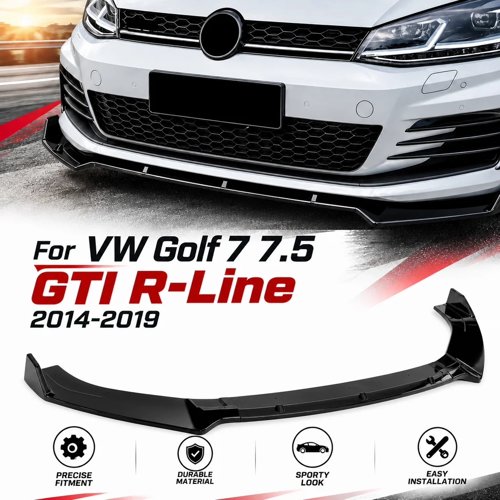 Für VW Golf 7 MK7 7.5 GTI GTD R-Line 2014-2020 Glänzend Schwarzer 3-teiliger Frontstoßfänger-Lippen-Splitter Kinn-Spoiler Diffusor ABS Karosserie-Kit Exterieur-Zubehör