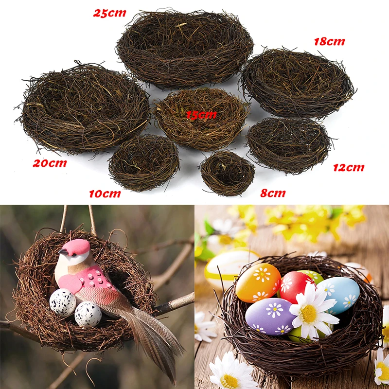 

8-25CM Round Rattan Bird Nest Easter Handmade DIY Simulation Nest Colorful Egg Kids Favors Gift Easter Party Home Decor Supplies