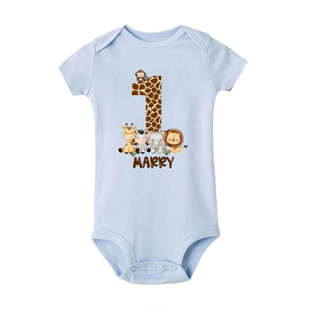 Personalize Animal&1st Birthday Print Infant Romper Custom Name Short Sleeve Infant Baby Bodysuit Casual Birthday Babys Clothes