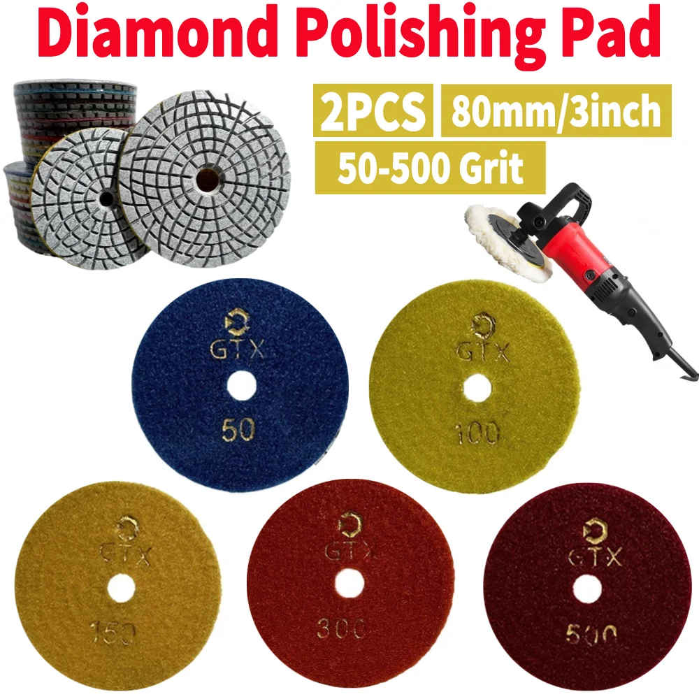 

2PCS 80mm Diamond Polishing Pad 3" Wet Buff Disc Abrasive for Sanding Marble Granite Concrete Grinding Countertop Stone