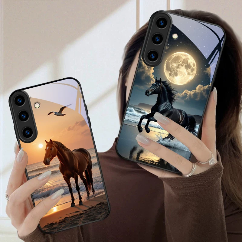 A horse full of dreams For Samsung Galaxy S26 Ultra S25 Edge S24 FE S23 Plus S22 S21 S20 S22+ S24+ S25+ Black Glass Phone Case