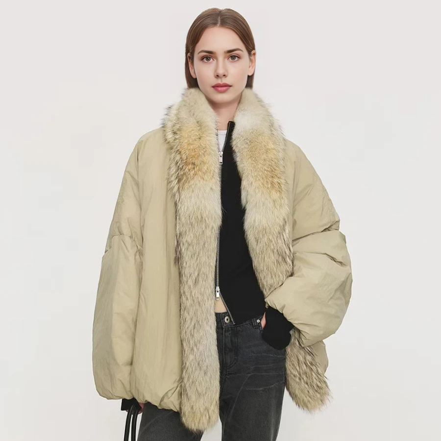سترة شتوية نسائية من فراء الثعلب الحقيقي سترة منتفخة معطف فرو الثعلب الأصلي سترة فروي أنيقة #1